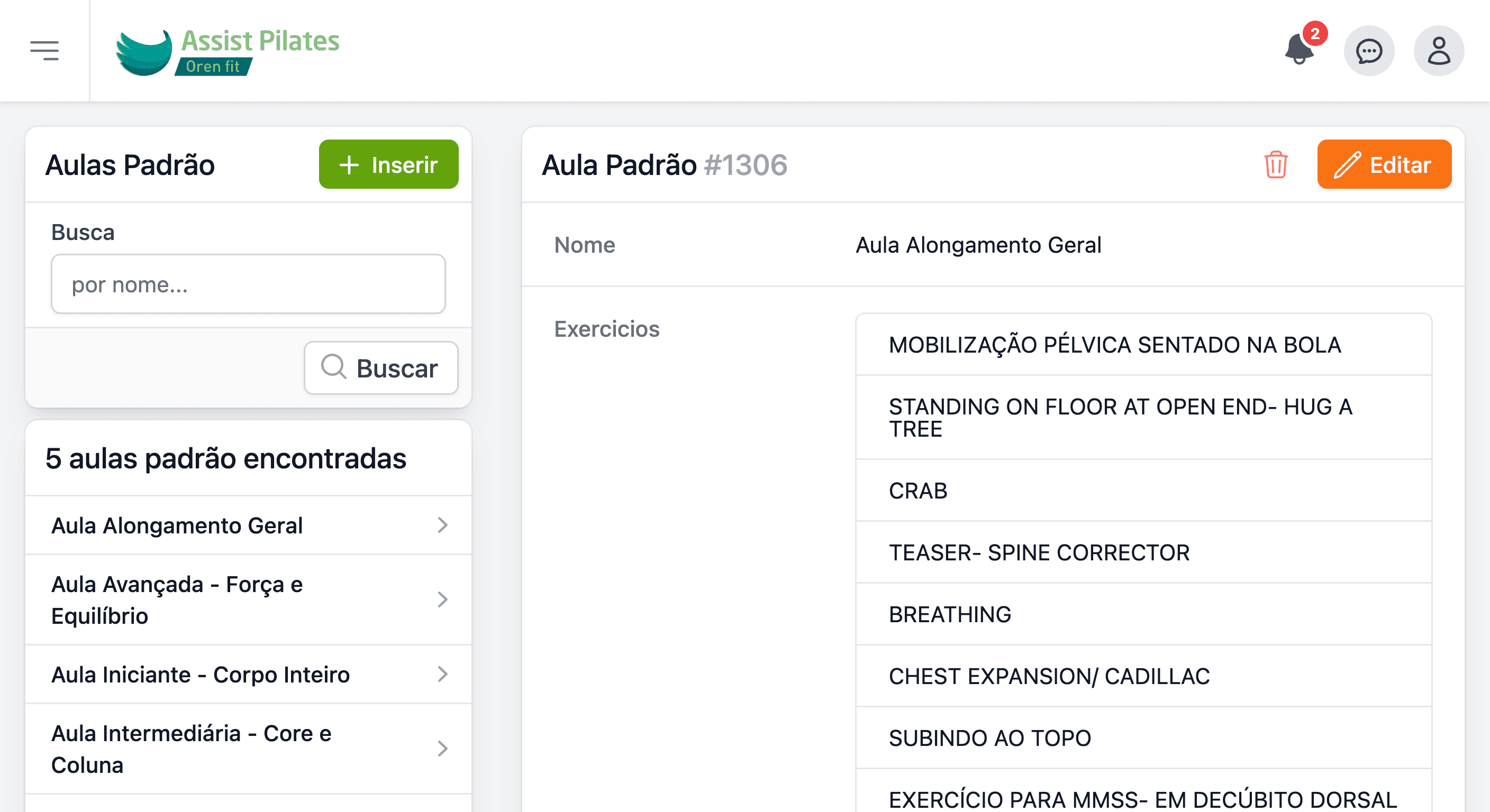 Aulas padrão