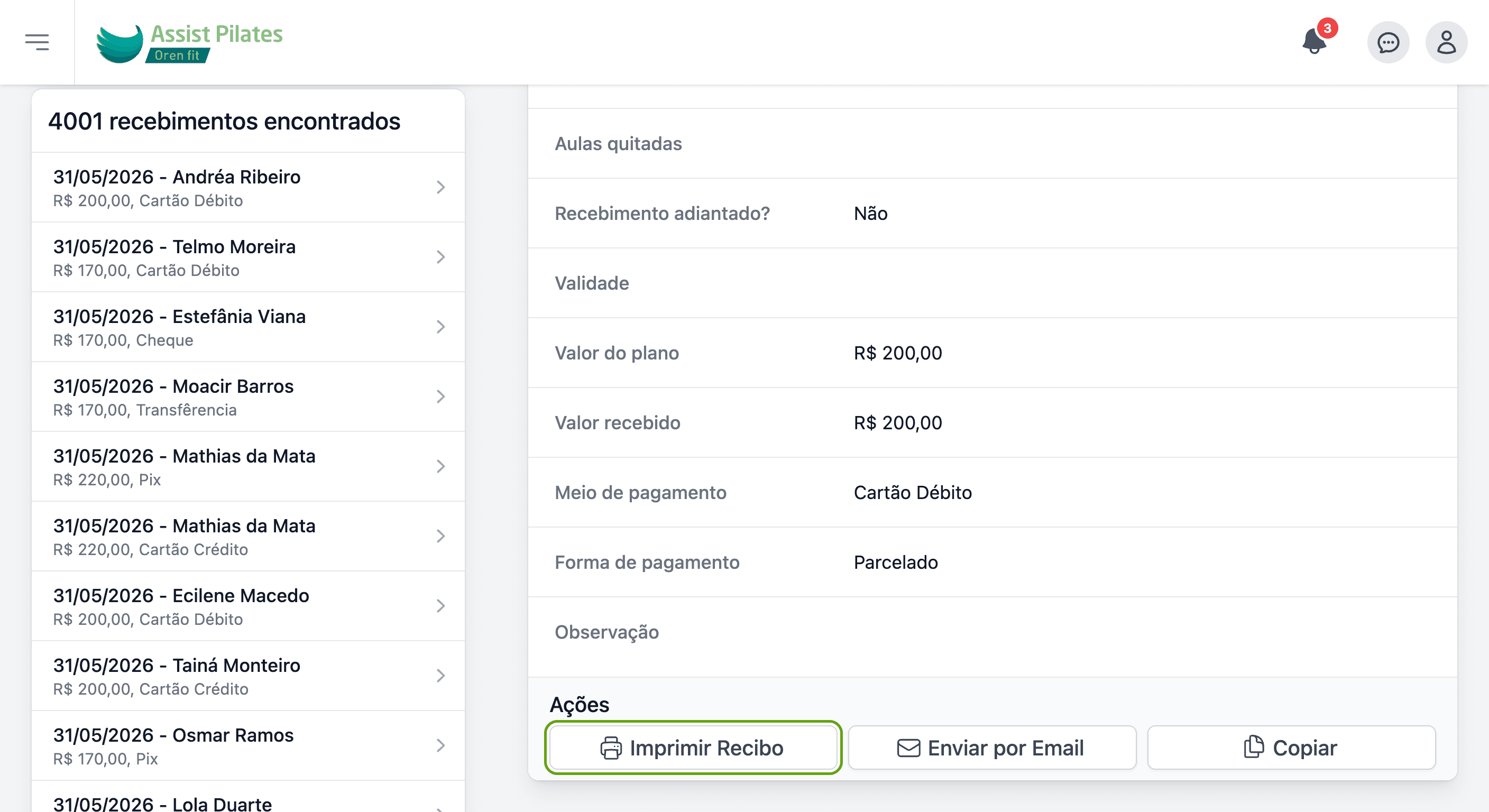Recibo automático