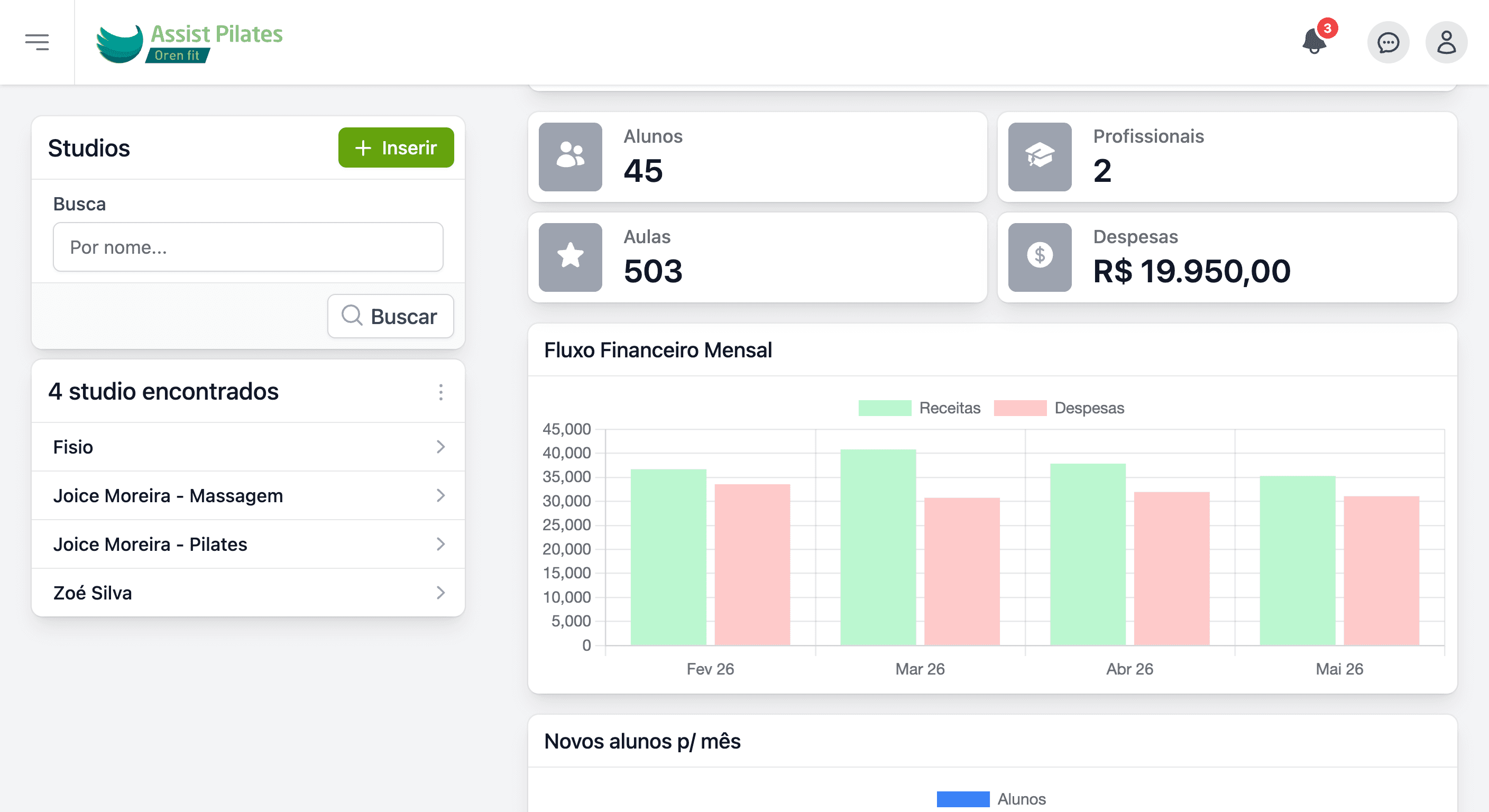Tela de Controle Financeiro no Assist